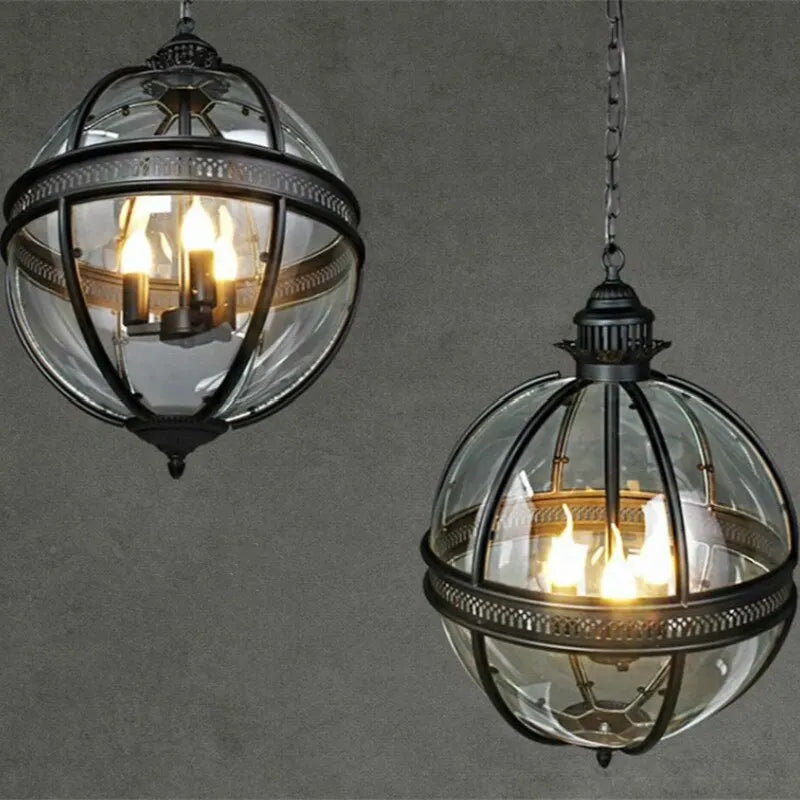 Vintage Loft Golden Black Globe Pendant Lights Fixture Retro Waterproof Garden Yard Iron Glass Ball LED E27 Outdoor Lamp 400mm