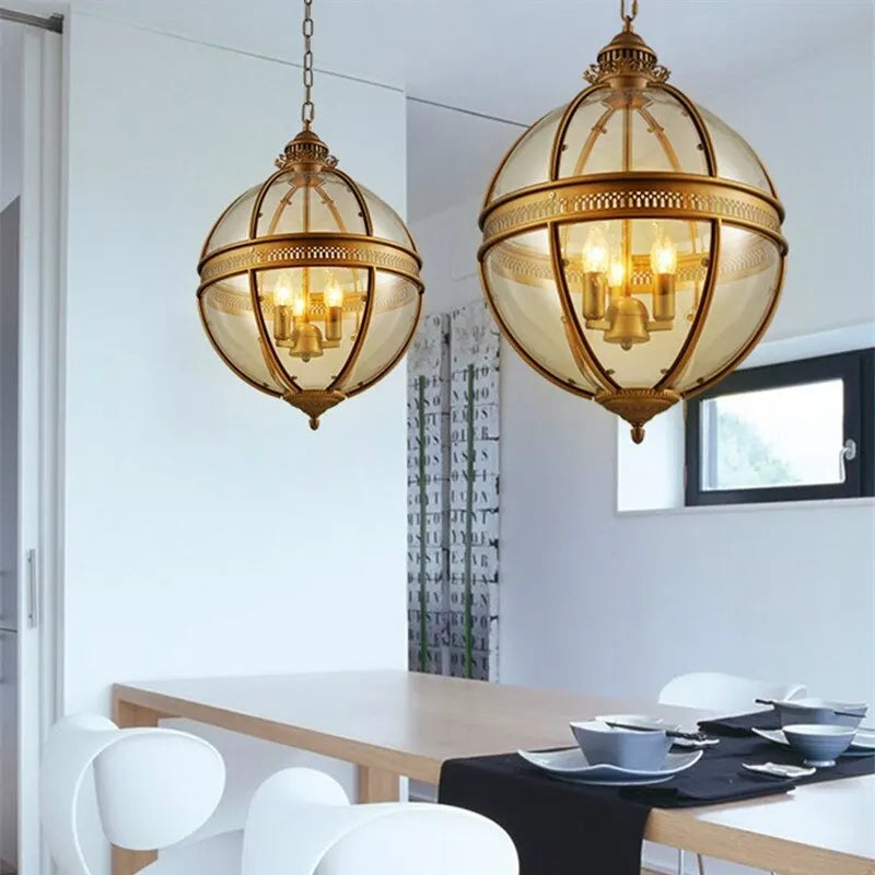 Vintage Loft Golden Black Globe Pendant Lights Fixture Retro Waterproof Garden Yard Iron Glass Ball LED E27 Outdoor Lamp 400mm