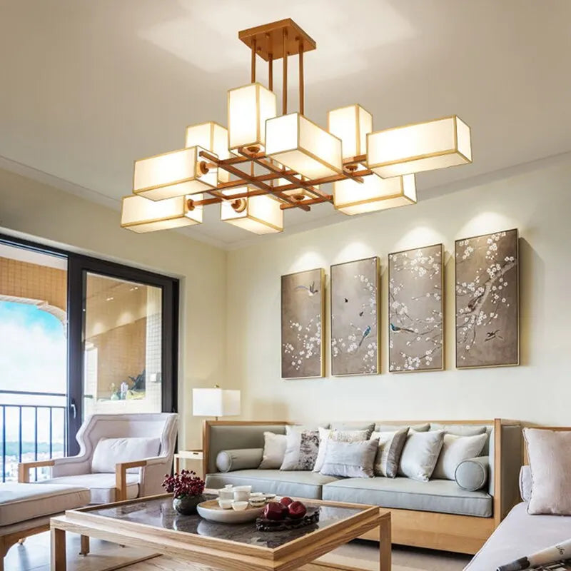 New Chinese Golden Hardware Living Room LED Chandelier Simple Fabric Bedroom Dining Room Livingroom E27 Ceiling Lighting Fixture