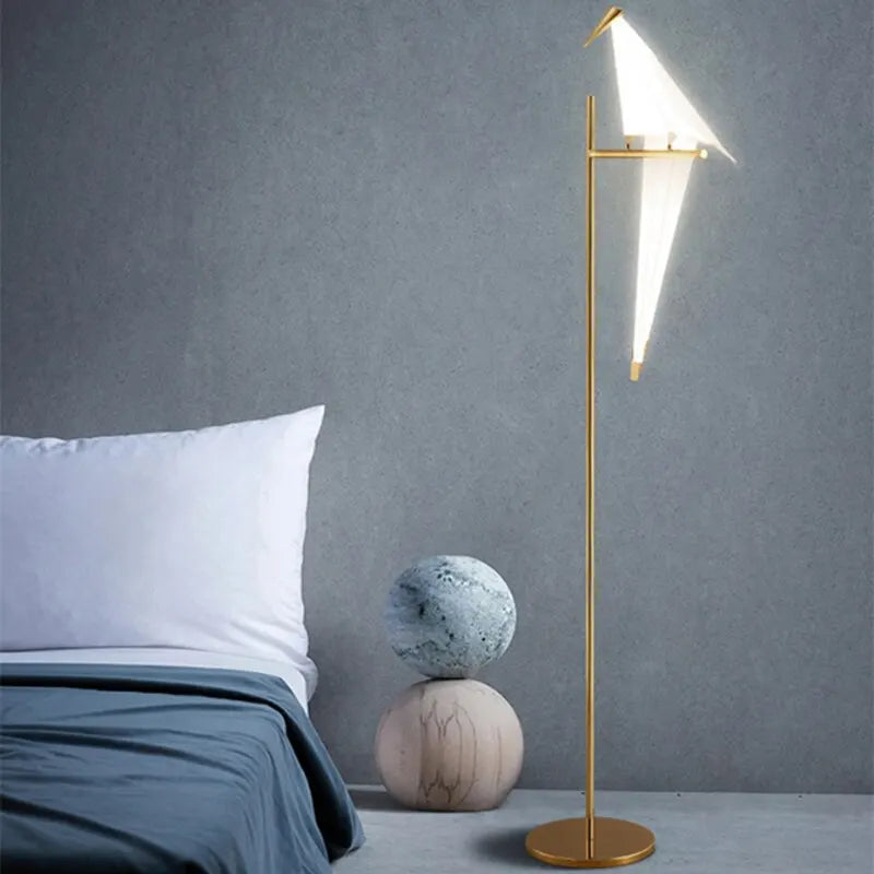 Modern Minimalist Plating Golden Pendant Lamp with Bird Creative White PP G4 LED Pendant Lighting Fixture for Restaurant Decor