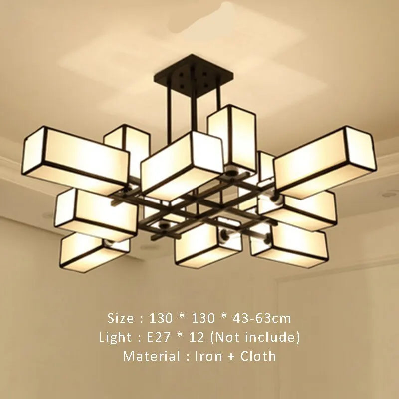 New Chinese Golden Hardware Living Room LED Chandelier Simple Fabric Bedroom Dining Room Livingroom E27 Ceiling Lighting Fixture