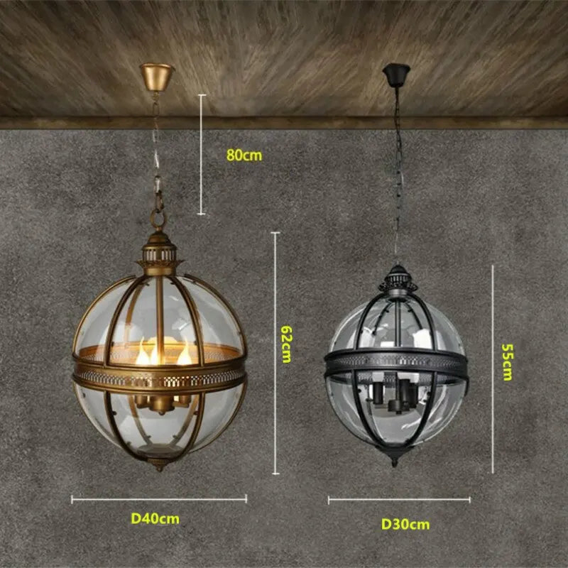Vintage Loft Golden Black Globe Pendant Lights Fixture Retro Waterproof Garden Yard Iron Glass Ball LED E27 Outdoor Lamp 400mm