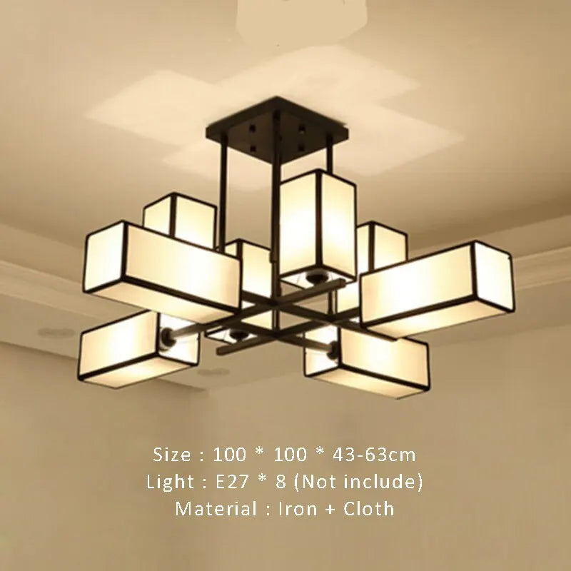 New Chinese Golden Hardware Living Room LED Chandelier Simple Fabric Bedroom Dining Room Livingroom E27 Ceiling Lighting Fixture