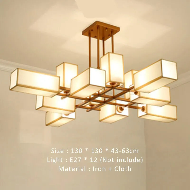 New Chinese Golden Hardware Living Room LED Chandelier Simple Fabric Bedroom Dining Room Livingroom E27 Ceiling Lighting Fixture