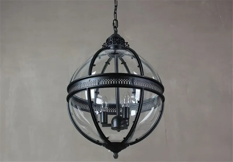 Vintage Loft Golden Black Globe Pendant Lights Fixture Retro Waterproof Garden Yard Iron Glass Ball LED E27 Outdoor Lamp 400mm
