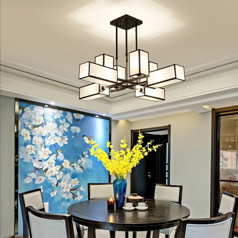 New Chinese Golden Hardware Living Room LED Chandelier Simple Fabric Bedroom Dining Room Livingroom E27 Ceiling Lighting Fixture