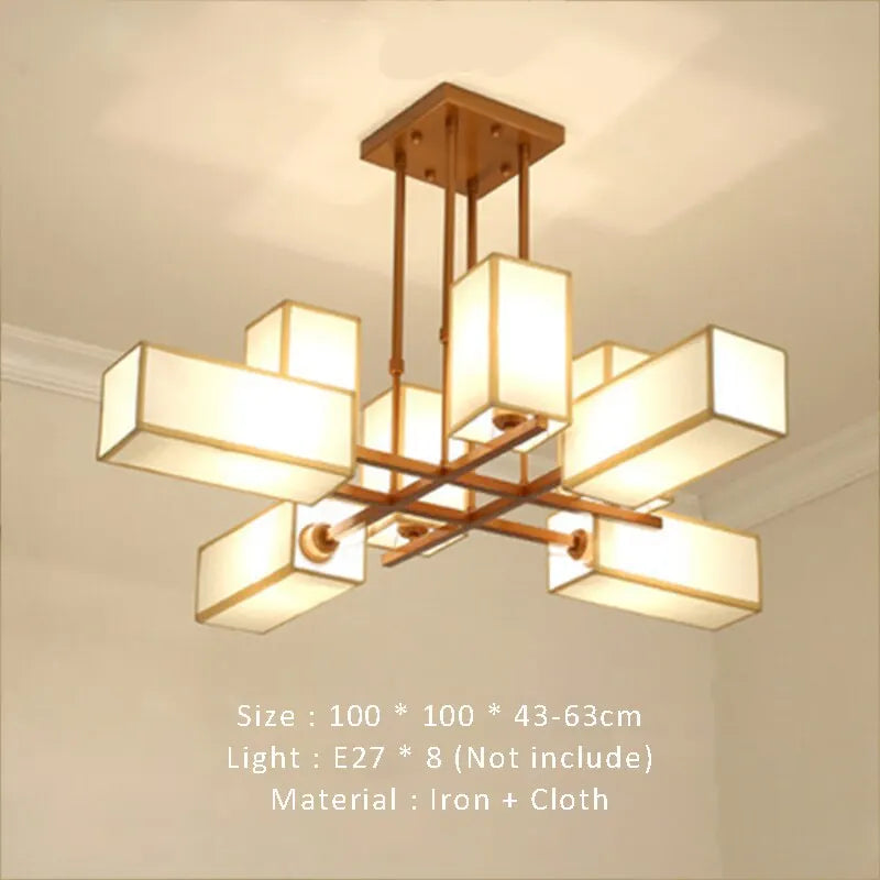 New Chinese Golden Hardware Living Room LED Chandelier Simple Fabric Bedroom Dining Room Livingroom E27 Ceiling Lighting Fixture