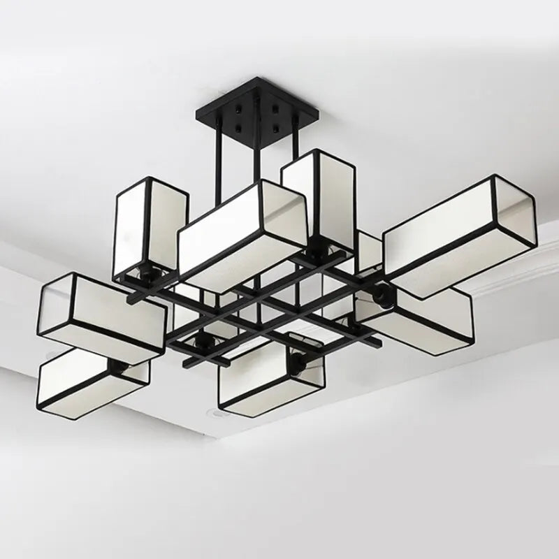 New Chinese Golden Hardware Living Room LED Chandelier Simple Fabric Bedroom Dining Room Livingroom E27 Ceiling Lighting Fixture