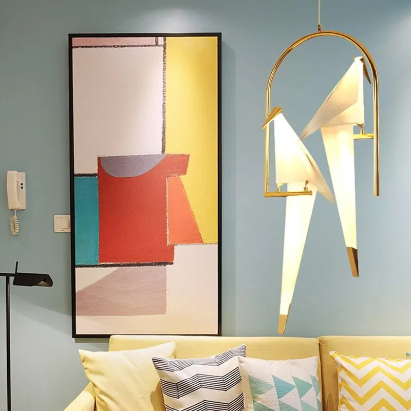 Modern Minimalist Plating Golden Pendant Lamp with Bird Creative White PP G4 LED Pendant Lighting Fixture for Restaurant Decor