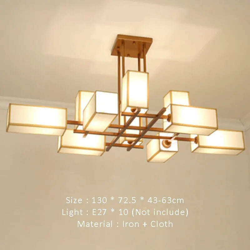 New Chinese Golden Hardware Living Room LED Chandelier Simple Fabric Bedroom Dining Room Livingroom E27 Ceiling Lighting Fixture