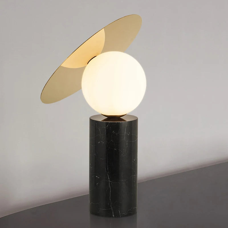 Nordic Natural Marble Table Lamp for Bedroom Home Decor Modern Simple White Glass Ball Gold Plated Metal G9 LED Bulb Desk Light