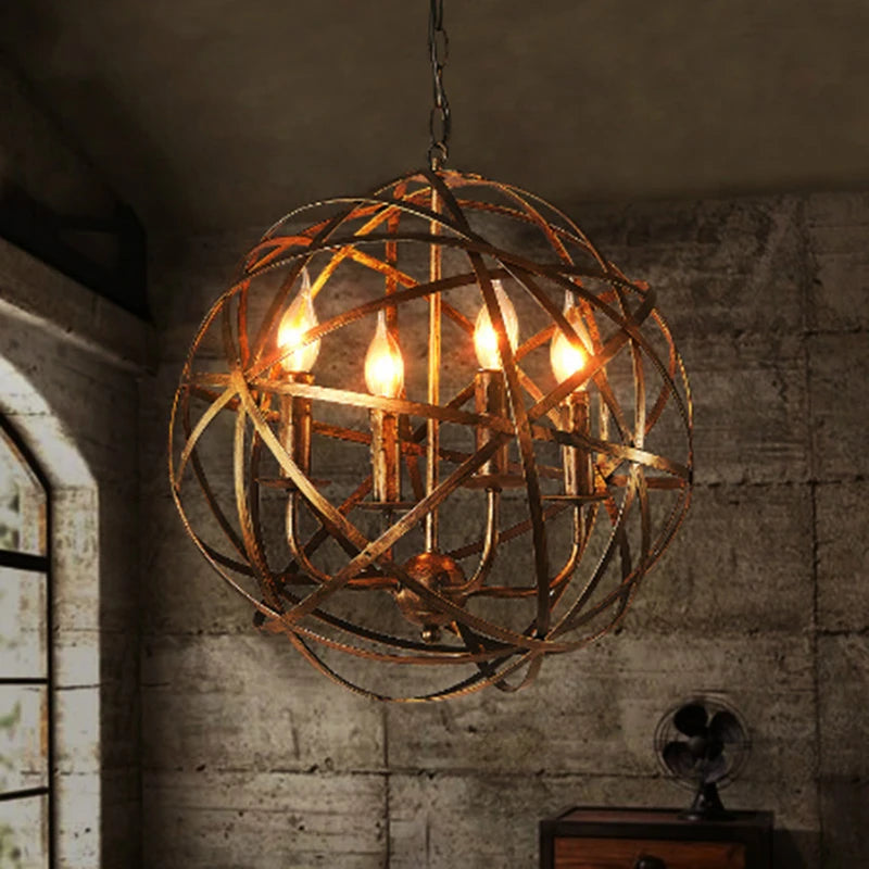 American Retro Industrial Chandeliers - Iron Ball E14 Bulb for Loft Living Room - European Vintage Creative Home Decor Lighting
