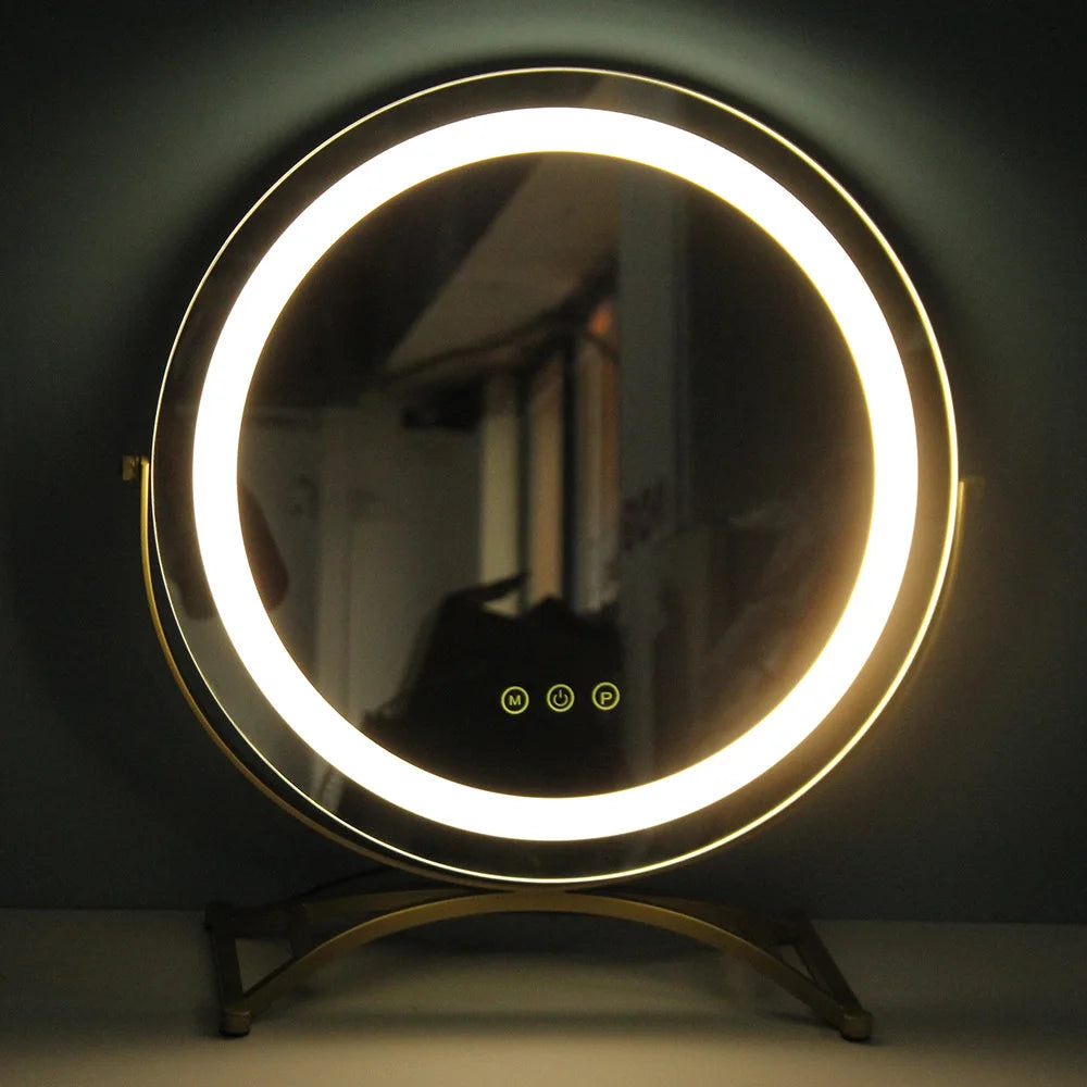 Modern Simple LED Warm White Dimming Makeup Mirror Light Desktop Bedroom Dressing Lamp Rotate Gold Metal Charging Touch Screen