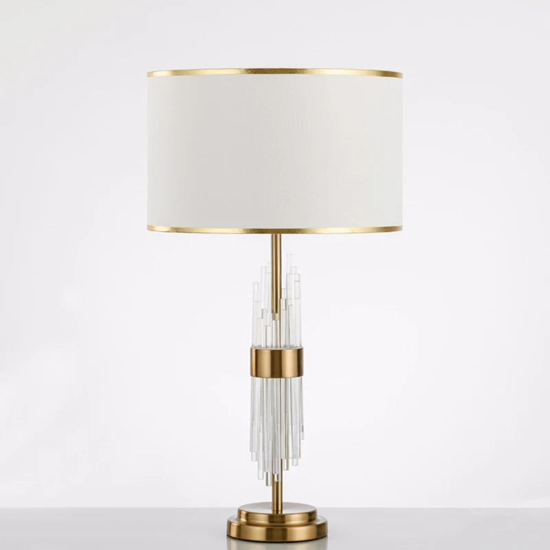 American Transparent Glass Crystal Rod Living Room Table Lamp Iron LED E27 Bedroom Bedside Decoration White Cloth Desk Lighting