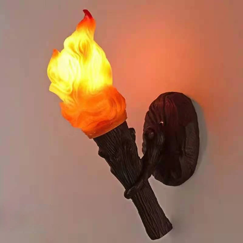 Flame Torch Creative LED Wall Lamp Personality Restaurant Modern Resin Children's Bedroom Decor Simulation Flashing Wall Lamp