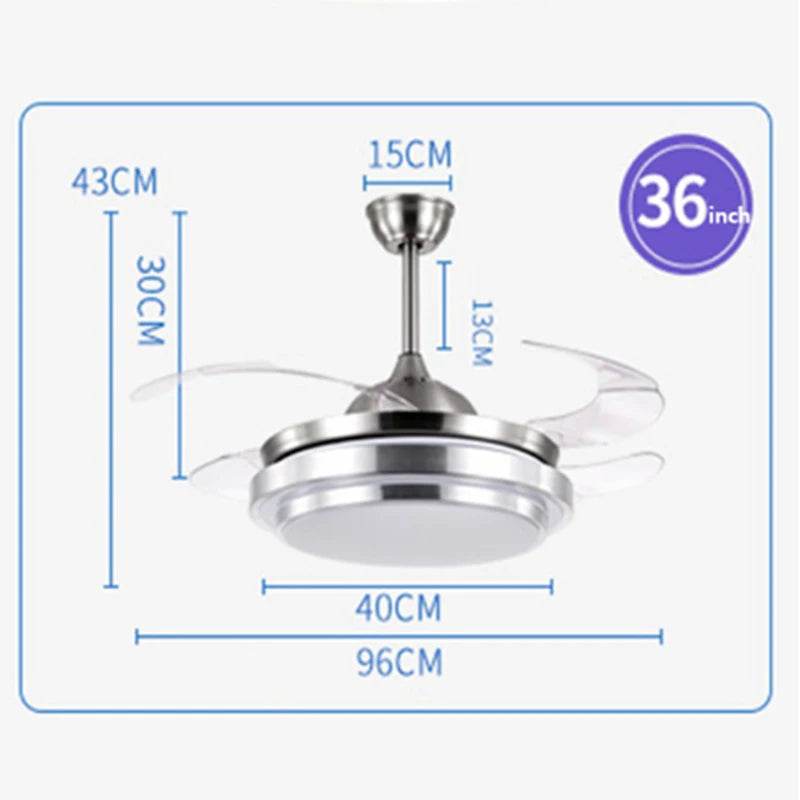 Modern Silver Ceiling Fan Lamp with ABS Fan Blade for Living Room Home Decor LED Dimming Bulb 36/42 Inches Remote Control