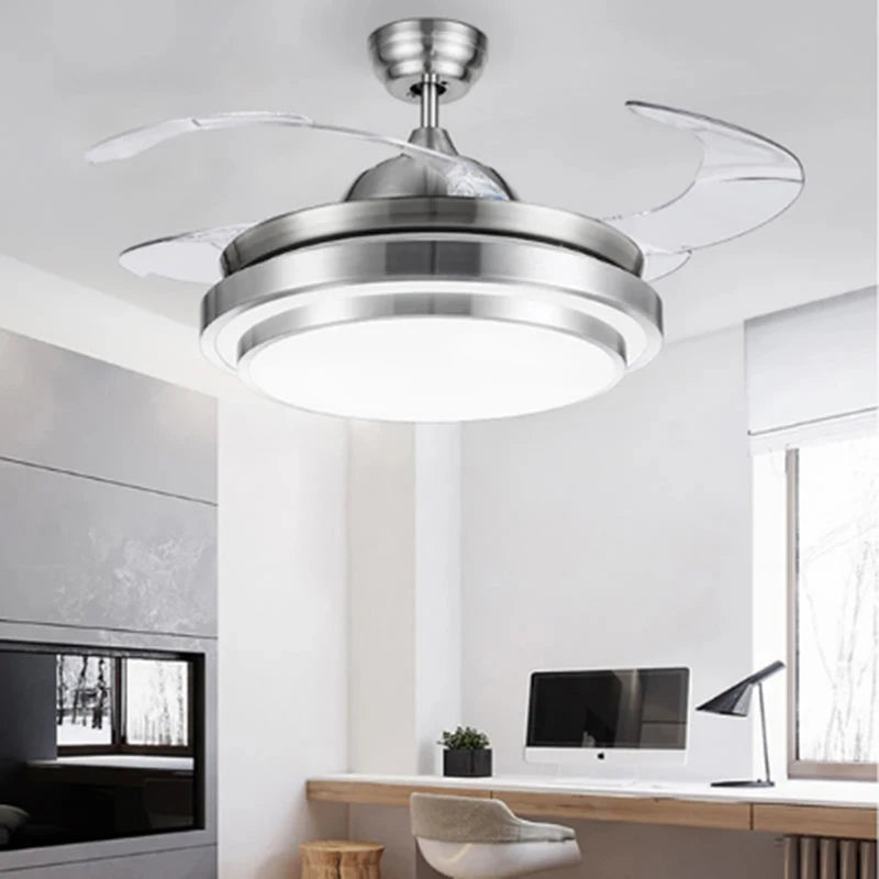 Modern Silver Ceiling Fan Lamp with ABS Fan Blade for Living Room Home Decor LED Dimming Bulb 36/42 Inches Remote Control