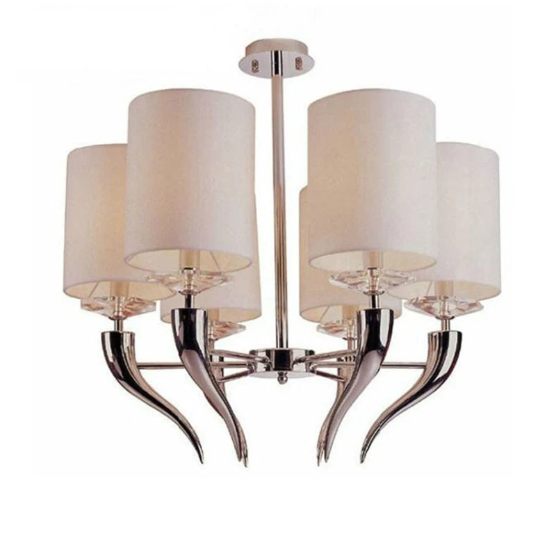 Modern Iron & Fabric LED Chandelier with E14 LED Bulbs, White Pendant Light Fixture for Living Bedroom Dining Room Home Decor