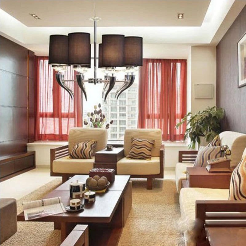 Modern Iron & Fabric LED Chandelier with E14 LED Bulbs, White Pendant Light Fixture for Living Bedroom Dining Room Home Decor