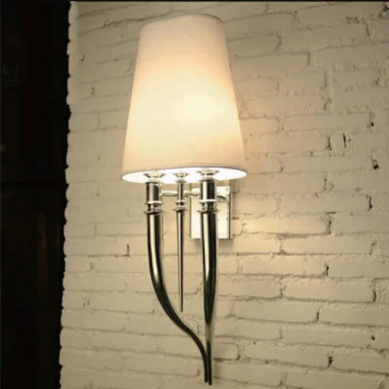 Modern Creative Iron Antler Wall Sconce Light for Living Room Home Decor, Fabric Lampshade Bedroom E14 LED Bulb Wall Lamp
