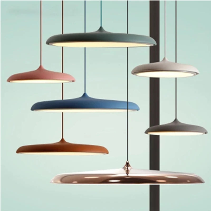Nordic Simple Pendant Lamp Iron Paint Creative UFO Personality LED Macarons Color Single Head Bedside Lighting Lamp