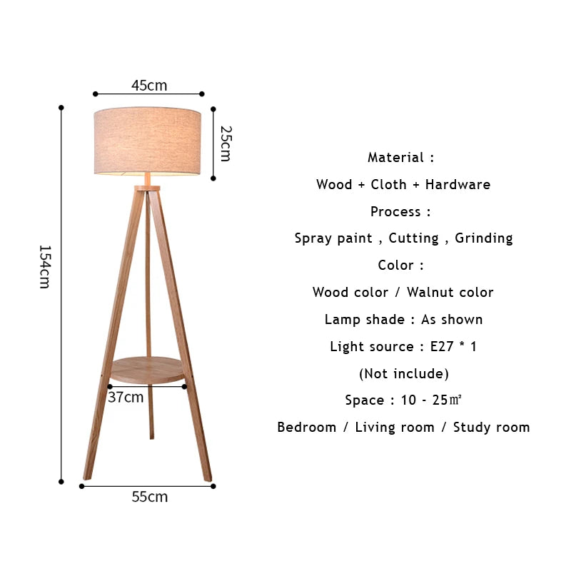 Nordic Modern Solid Wood Floor Lamp for Living Room Home Decor Simple Creative E27 LED Lighting Fixture With Fabric Lamp Shade
