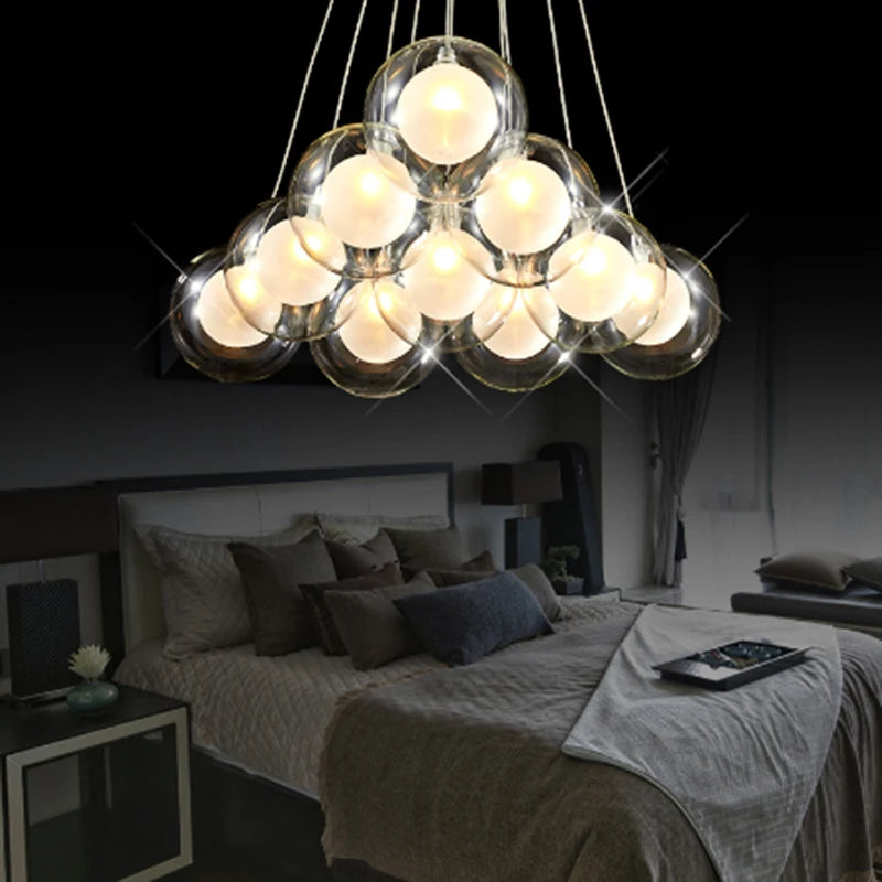Modern Creative Clear Glass Double-deck Ball Chandelier Lamp DIY Home Deco Living Room Romantic G4 LED Bulb Pendant Light