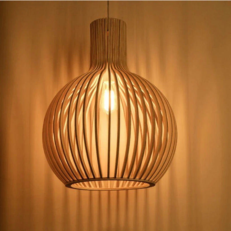 Modern Wood E27 LED Pendant Lamp For Living Room Home Decor Nordic Bird Cage Black LED Chandelier Accessories