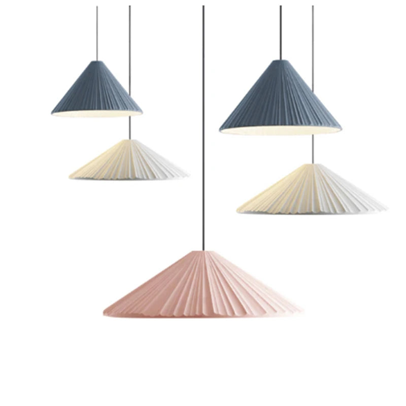 Creative Nordic Resin Pendant Lamp - Macaron Pink LED E27 Lighting with Conical Ripple Design - Modern Simple Home Decor Fixture