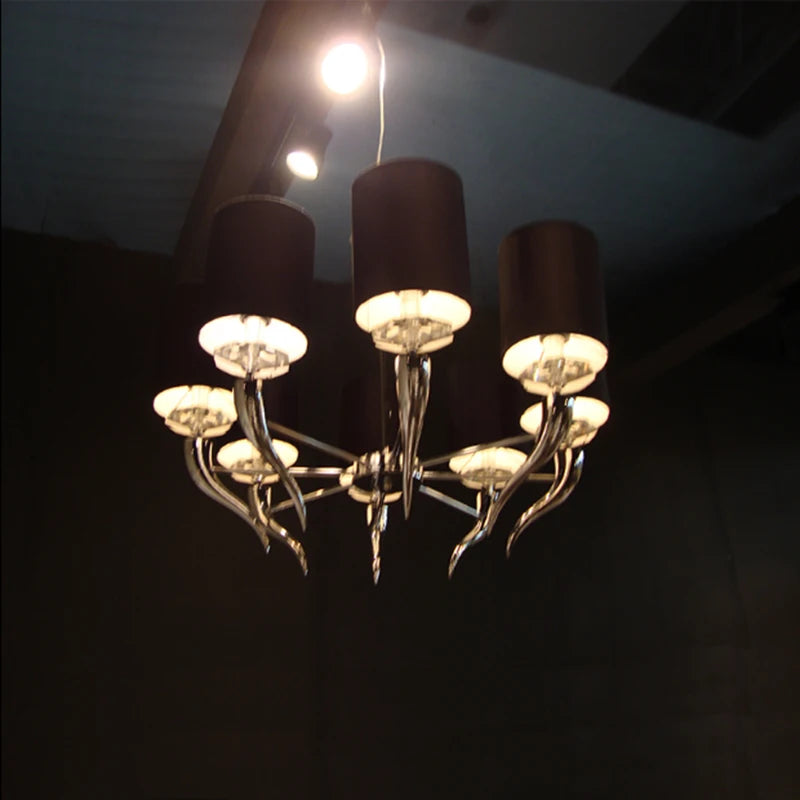 Modern Iron & Fabric LED Chandelier with E14 LED Bulbs, White Pendant Light Fixture for Living Bedroom Dining Room Home Decor