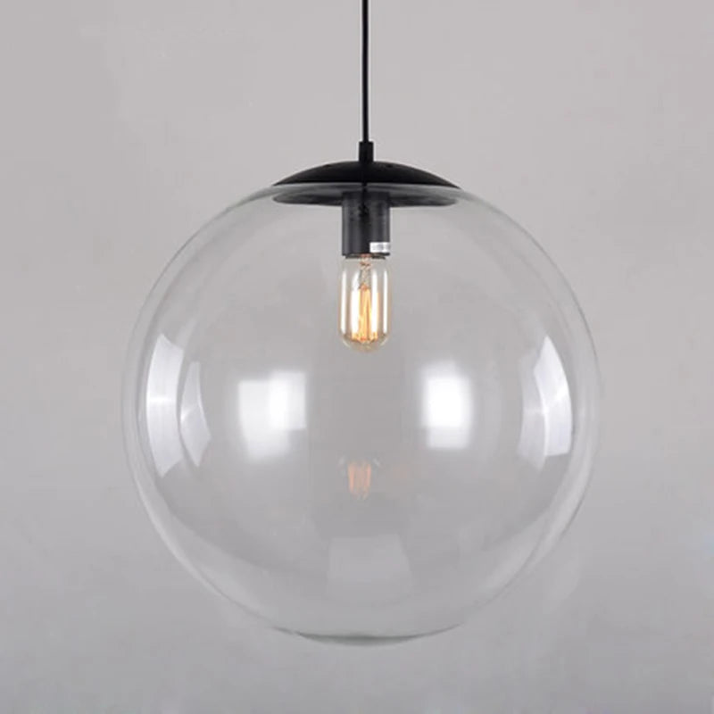 ?Modern Minimalist Clear Glass Ball Pendant Light with Chrome Accents - DIY Customizable LED Hanging Fixture for Living Room