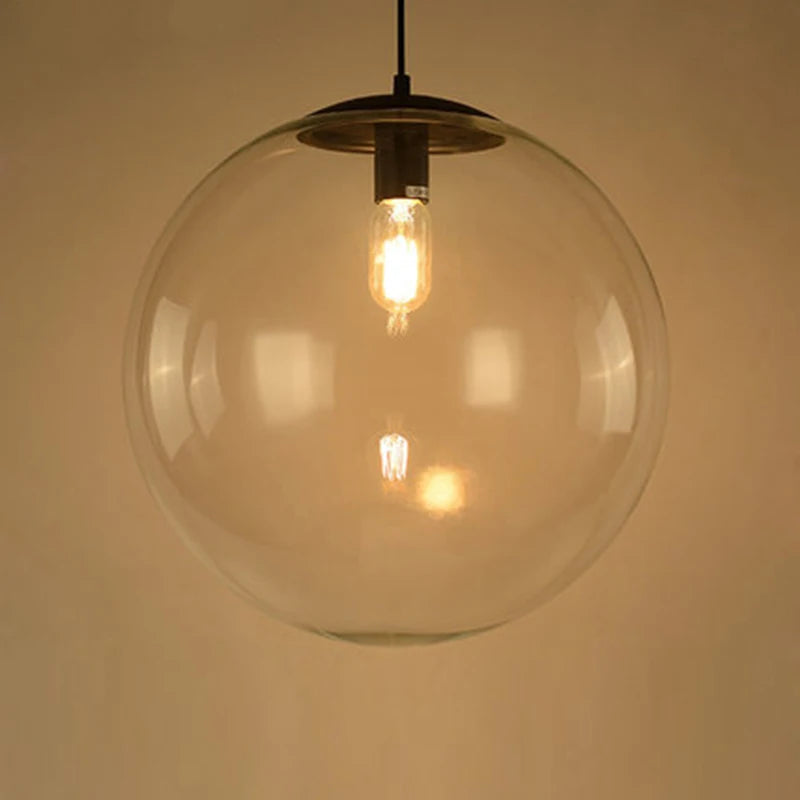 ?Modern Minimalist Clear Glass Ball Pendant Light with Chrome Accents - DIY Customizable LED Hanging Fixture for Living Room