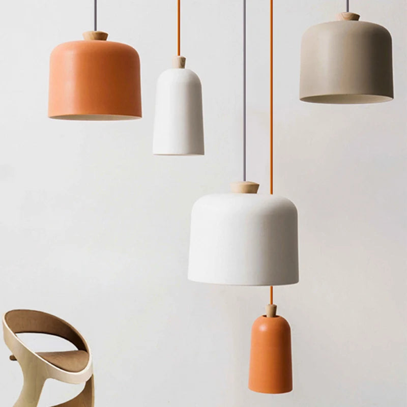Nordic Creative Orange Aluminum Pendant Lamp for Living Room Home Decor Modern Wood LED E27 LED Bulb Hanging Lighting Fixture