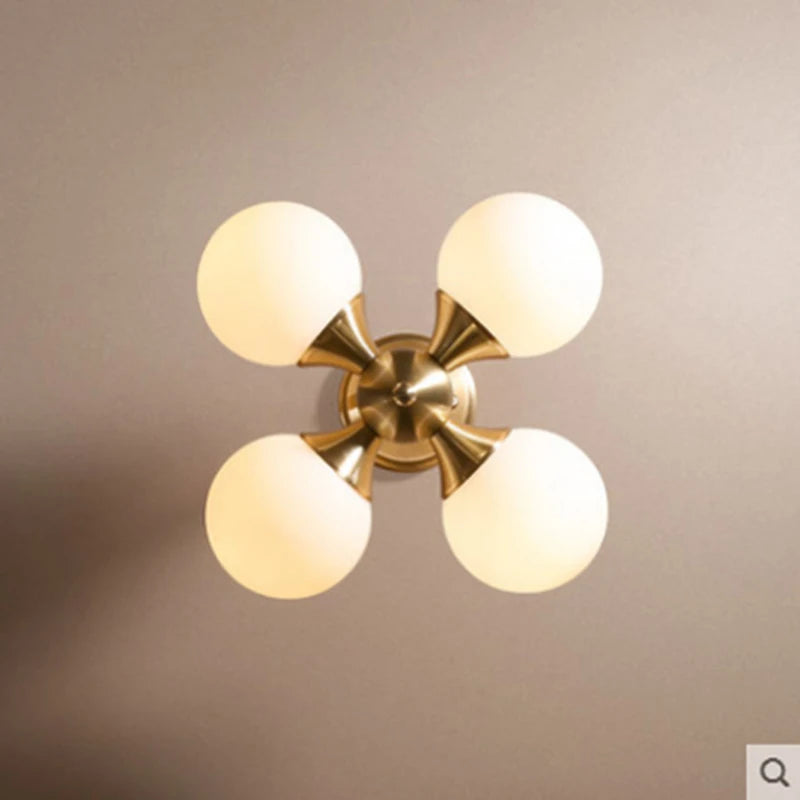 Nordic Creative LED Ceiling Lamp - White Glass Ball Lampshade with Copper Accent - E27 Hanging Light for Living Room Home Decor