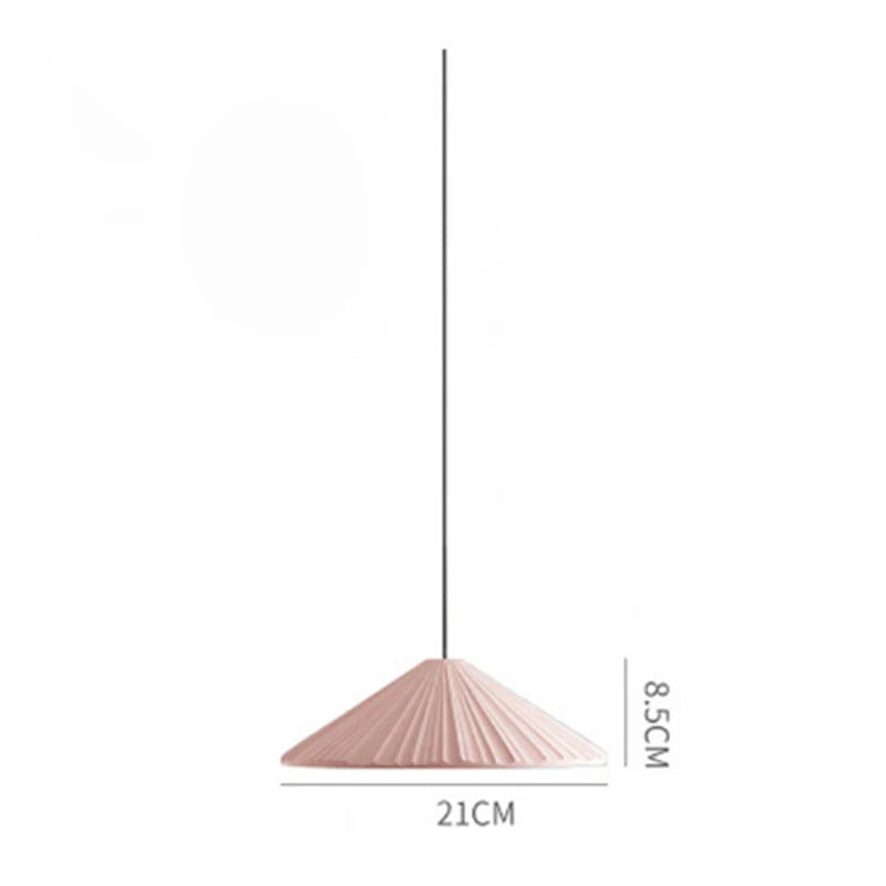 Creative Nordic Resin Pendant Lamp - Macaron Pink LED E27 Lighting with Conical Ripple Design - Modern Simple Home Decor Fixture