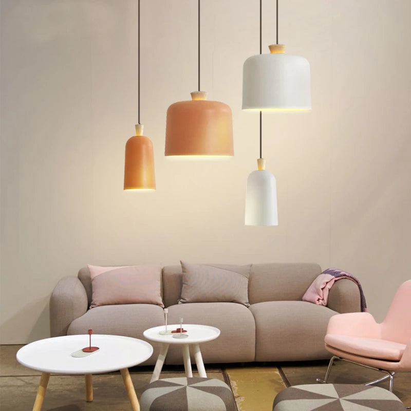 Nordic Creative Orange Aluminum Pendant Lamp for Living Room Home Decor Modern Wood LED E27 LED Bulb Hanging Lighting Fixture