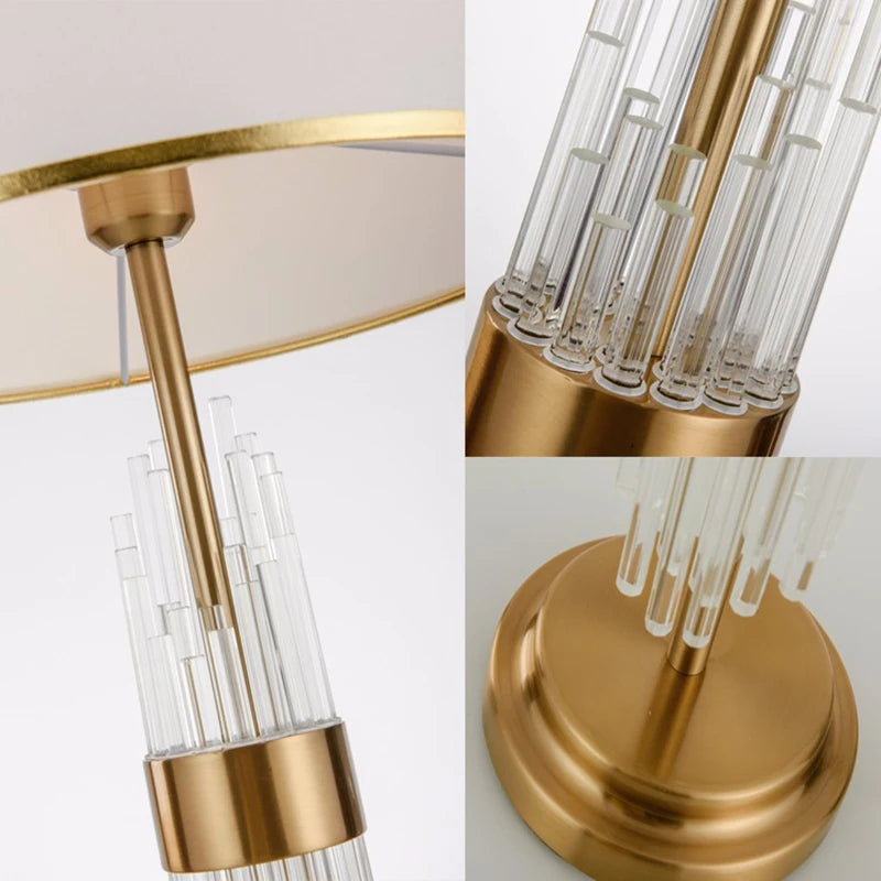 American Transparent Glass Crystal Rod Living Room Table Lamp Iron LED E27 Bedroom Bedside Decoration White Cloth Desk Lighting