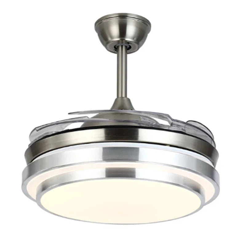 Modern Silver Ceiling Fan Lamp with ABS Fan Blade for Living Room Home Decor LED Dimming Bulb 36/42 Inches Remote Control