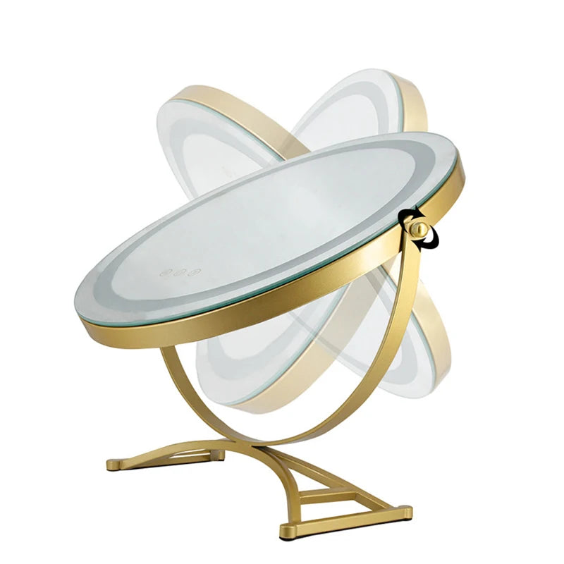 Modern Simple LED Warm White Dimming Makeup Mirror Light Desktop Bedroom Dressing Lamp Rotate Gold Metal Charging Touch Screen