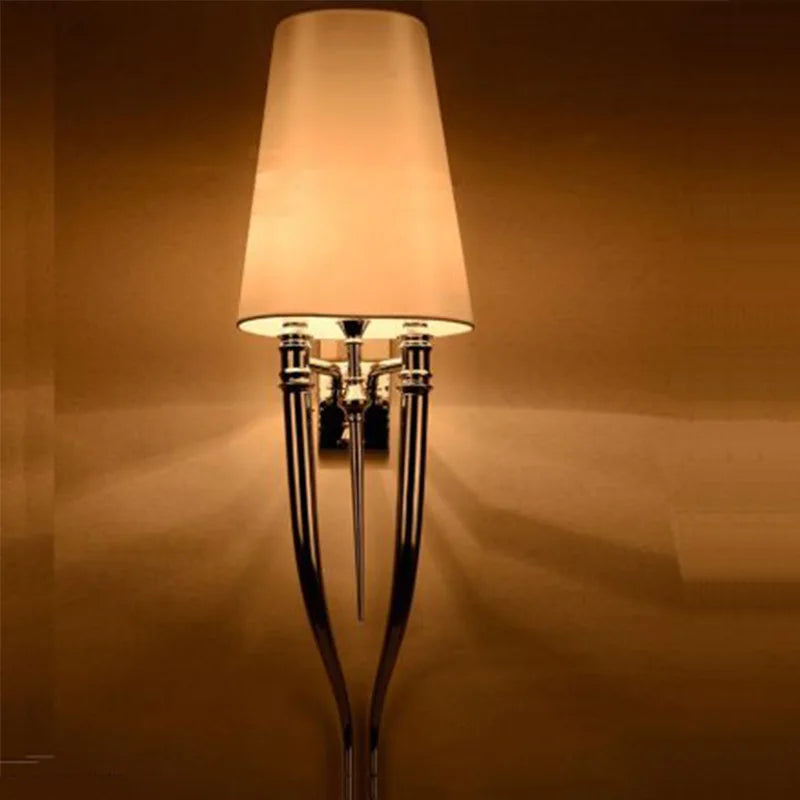 Modern Creative Iron Antler Wall Sconce Light for Living Room Home Decor, Fabric Lampshade Bedroom E14 LED Bulb Wall Lamp