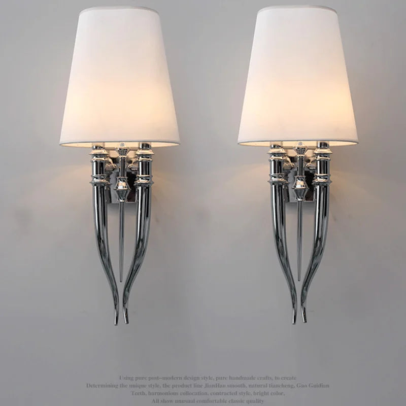 Modern Creative Iron Antler Wall Sconce Light for Living Room Home Decor, Fabric Lampshade Bedroom E14 LED Bulb Wall Lamp