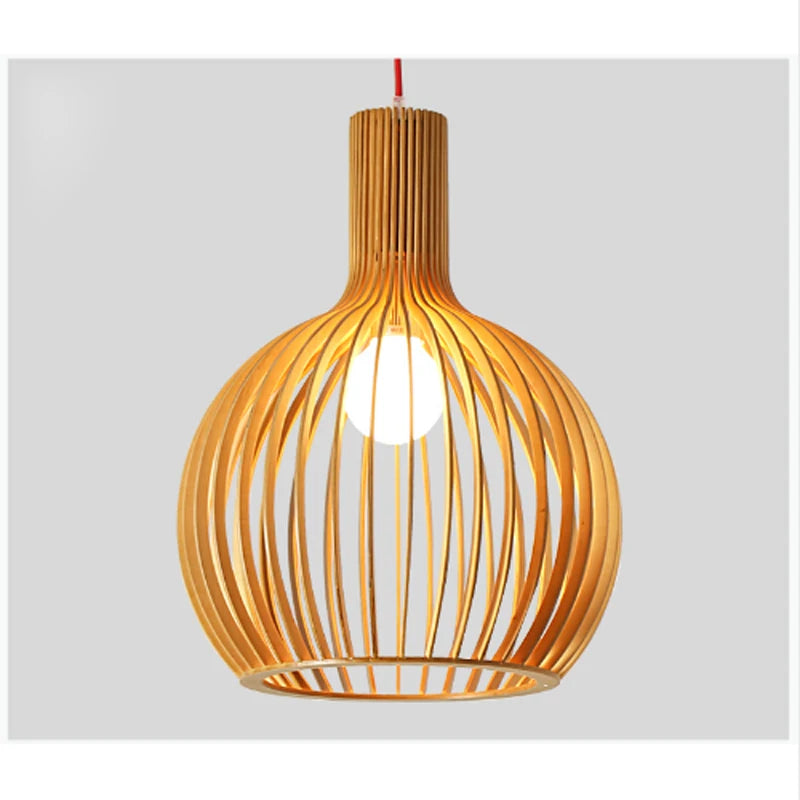 Modern Wood E27 LED Pendant Lamp For Living Room Home Decor Nordic Bird Cage Black LED Chandelier Accessories