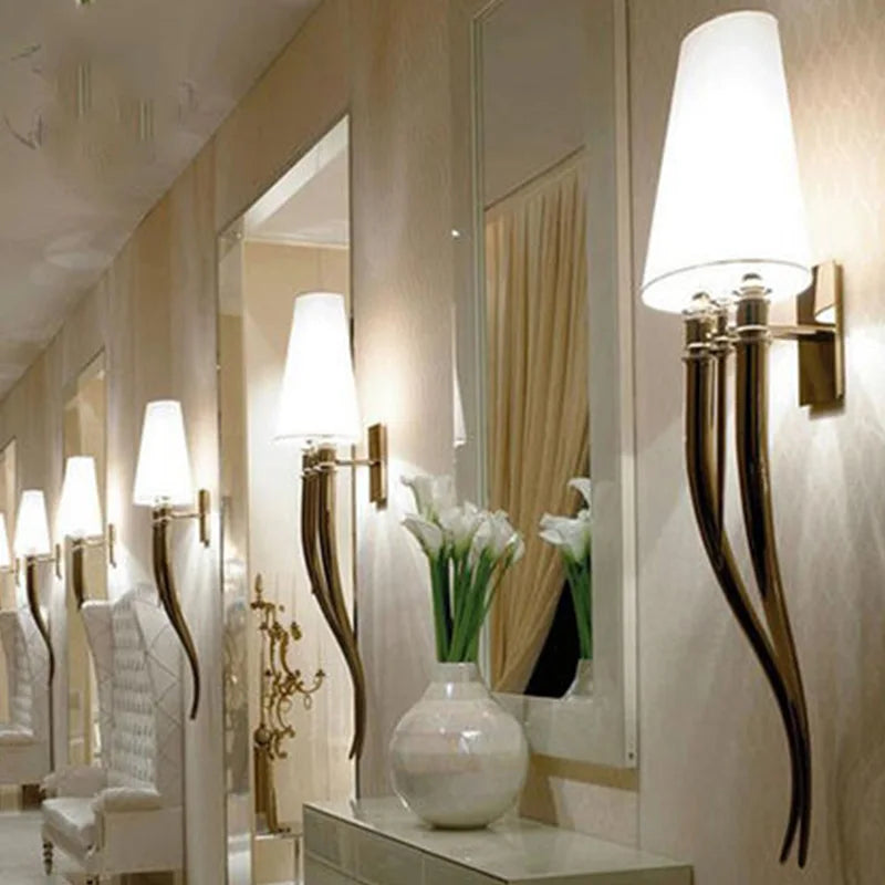 Modern Creative Iron Antler Wall Sconce Light for Living Room Home Decor, Fabric Lampshade Bedroom E14 LED Bulb Wall Lamp
