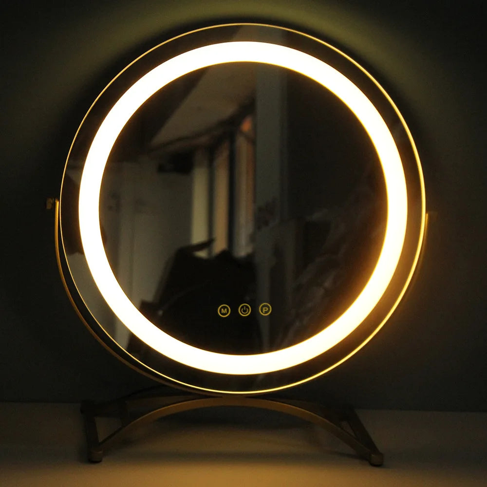 Modern Simple LED Warm White Dimming Makeup Mirror Light Desktop Bedroom Dressing Lamp Rotate Gold Metal Charging Touch Screen