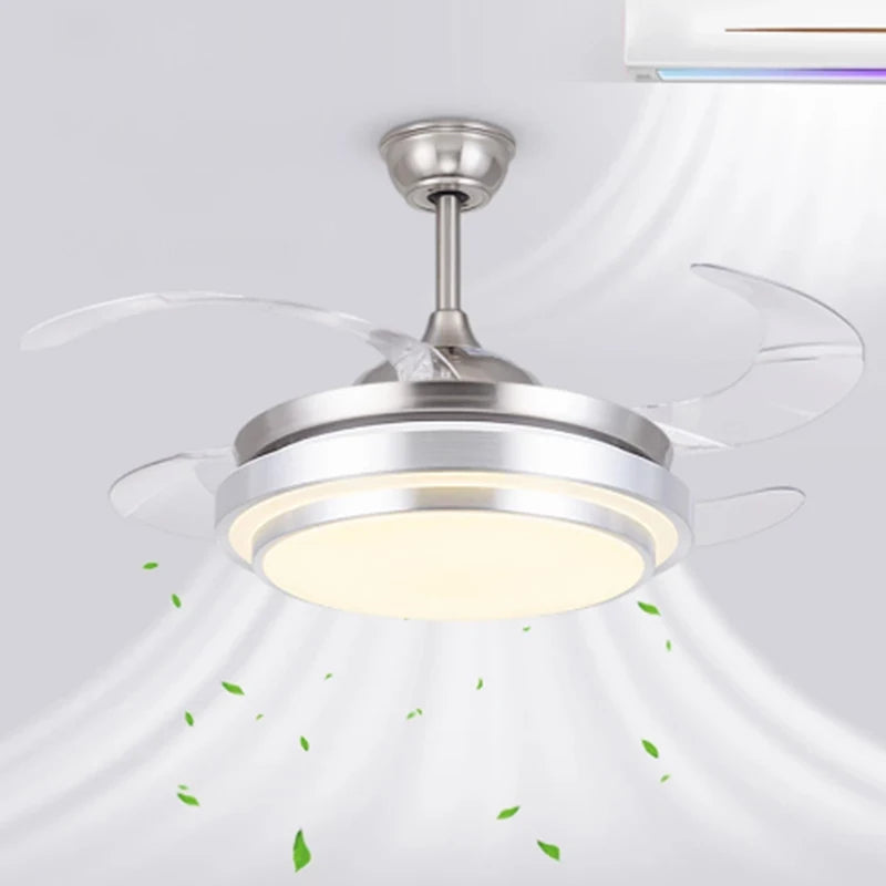 Modern Silver Ceiling Fan Lamp with ABS Fan Blade for Living Room Home Decor LED Dimming Bulb 36/42 Inches Remote Control