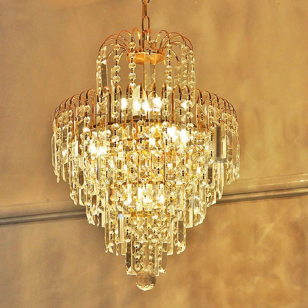 Luxury Royal K9 Crystal Chandeliers for Living Room Home Decor European Golden Iron lustre de E14 LED Bulb Glass Pendant Light