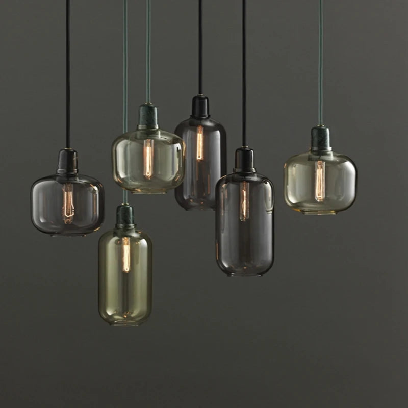 Nordic Creative Marble Pendant Lamp for Dinning Room Home Decor Smoke Gray Glass Shade E14 LED Bulb Pendant Light Fixture