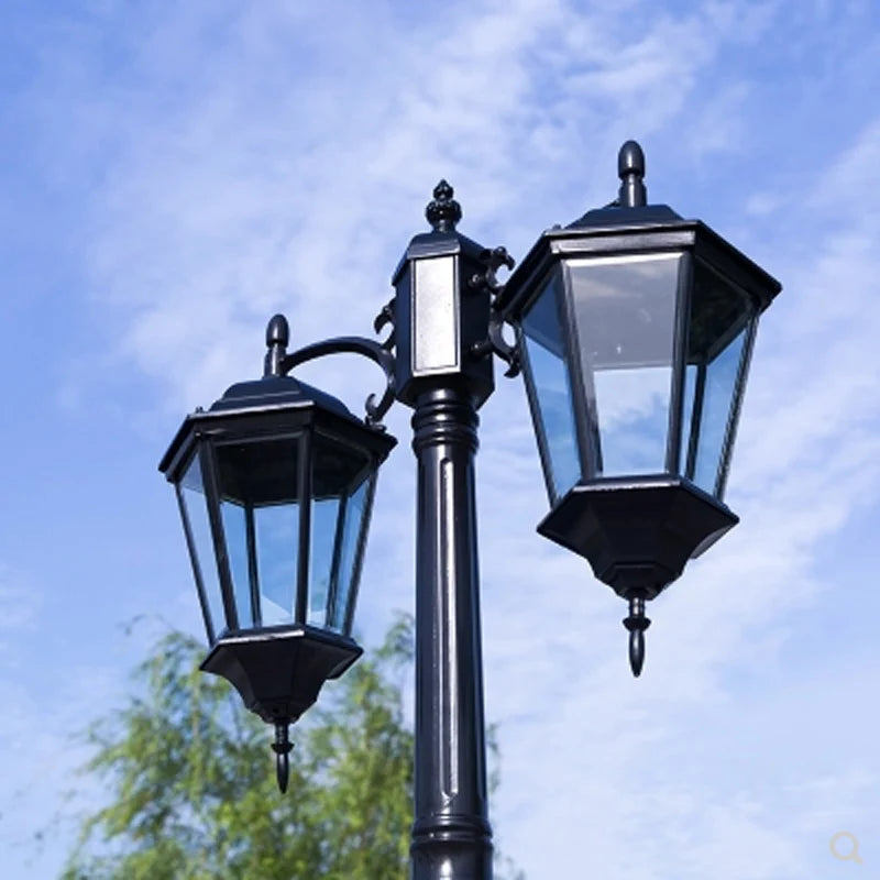 European Vintage Waterproof Street Lamp with Glass Bowls Outdoor Garden Landscape Lamp Bronze Aluminum Body E27 LED Bulb