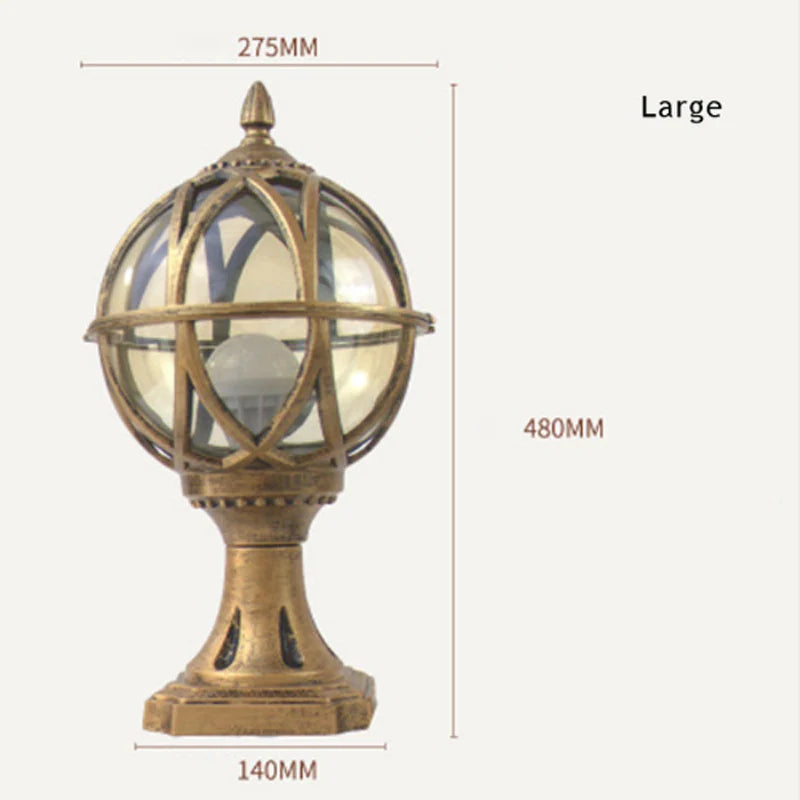 ?European Waterproof Rust-Proof Bronze Decorative Outdoor Post Lamp with Glass Globe & Die-Cast Aluminum, E27 Bulb for Garden