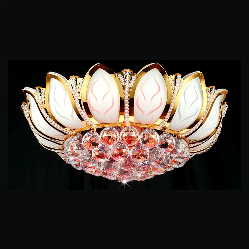 Lotus crystal Flower Modern Ceiling Light Glass Living Room Bedroom Dinning Room Decor LED Lamp Colorful Warm White Fixture